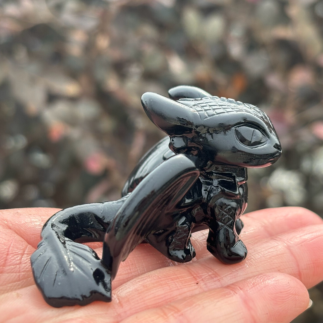 2.5″ Top Natural Obsidian Fly Dragon Skull Carved Quartz Crystal Skull Healing