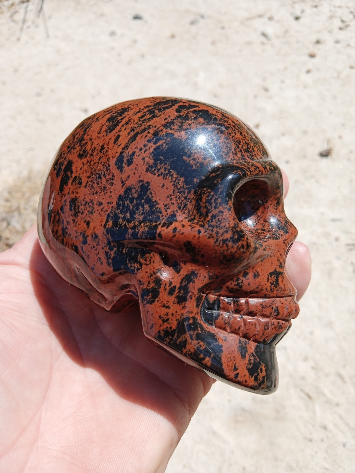 Beautiful Mahogany Obsidian Crystal Skull Carving. 3.75″. Over 1 pound! SK4