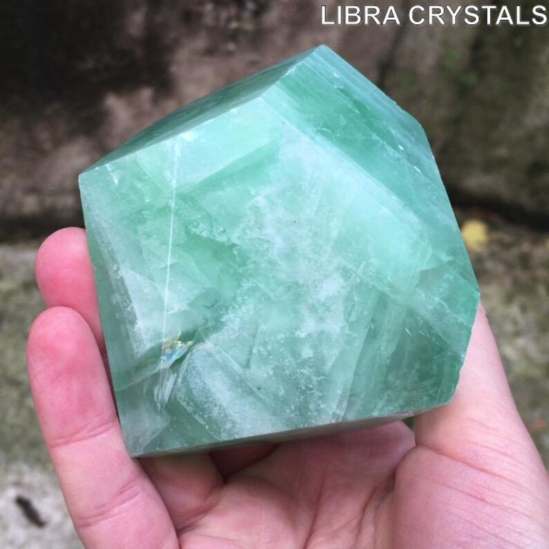 Rare Banded Green Fluorite Freeform Polished Crystal 382g Mint Sea Green Decor