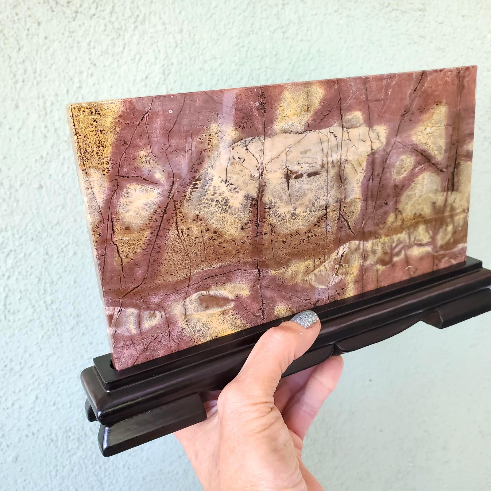 Picture Jasper Dendritic Display Crystal Statement Slab FREE Wood Stand 847 gra