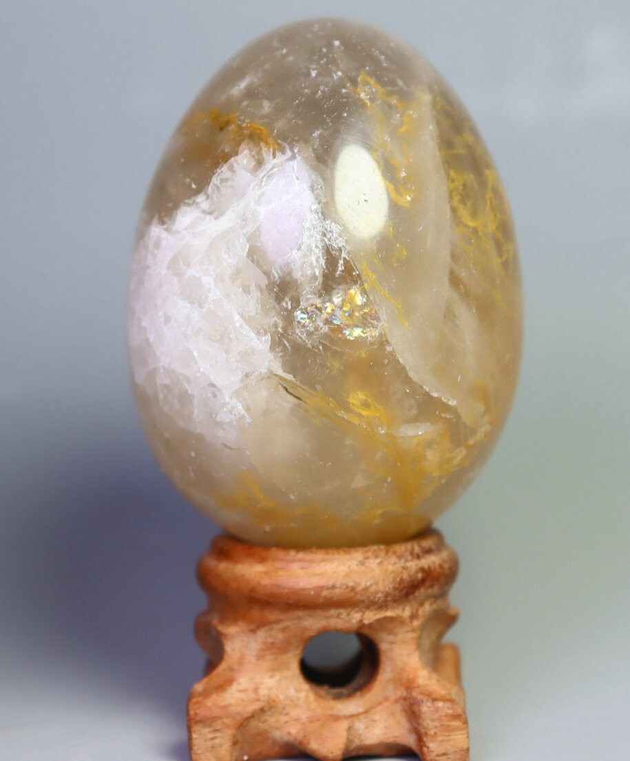 NATURAL Yellow PHANTOM MULTI INCLUSIONS Rainbow Quartz CRYSTAL Sphere Egg/Stand