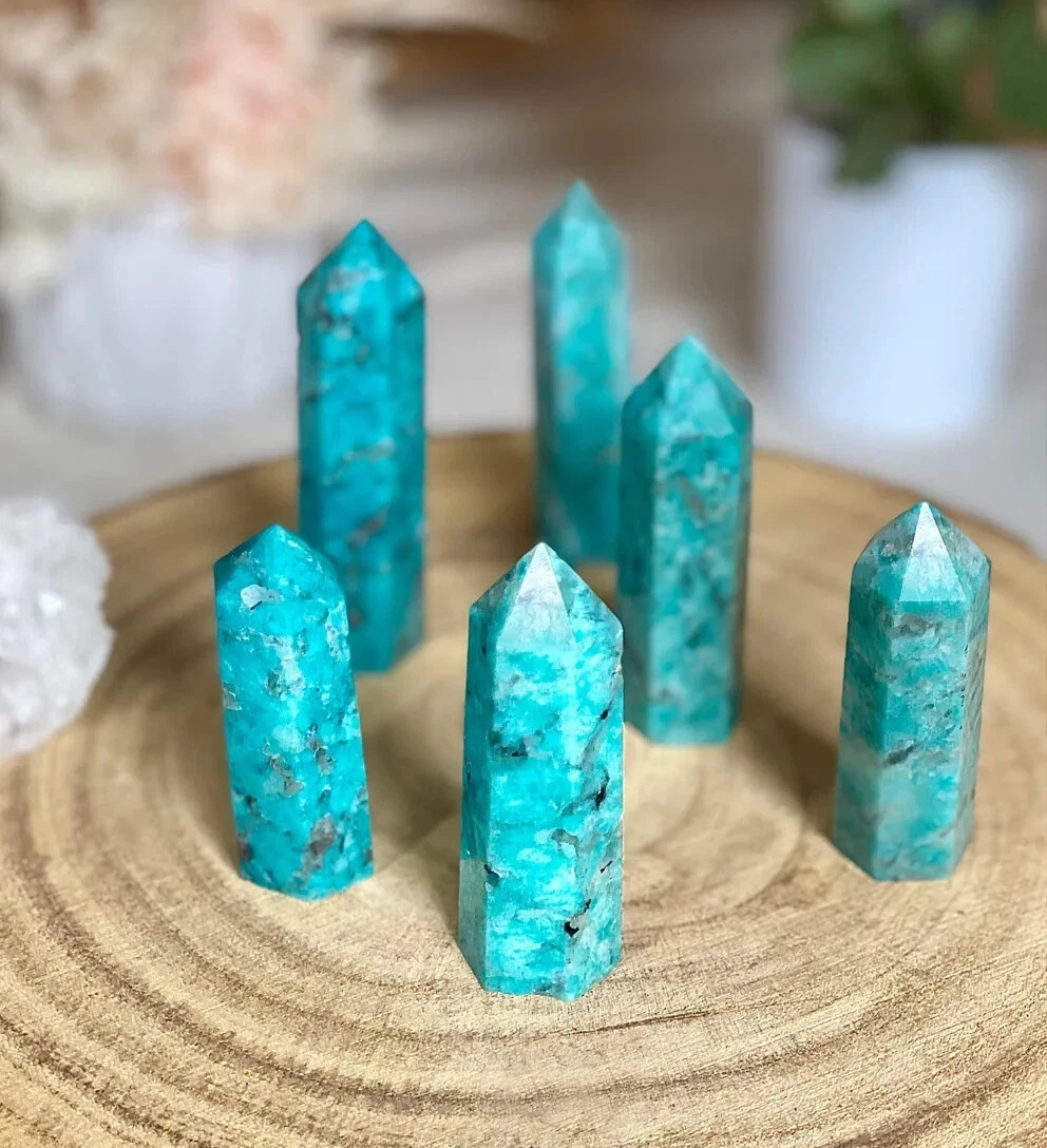 Natural Amazonite Gemstone Crystal Tower Obelisk Reiki Healing Home Decor Gift