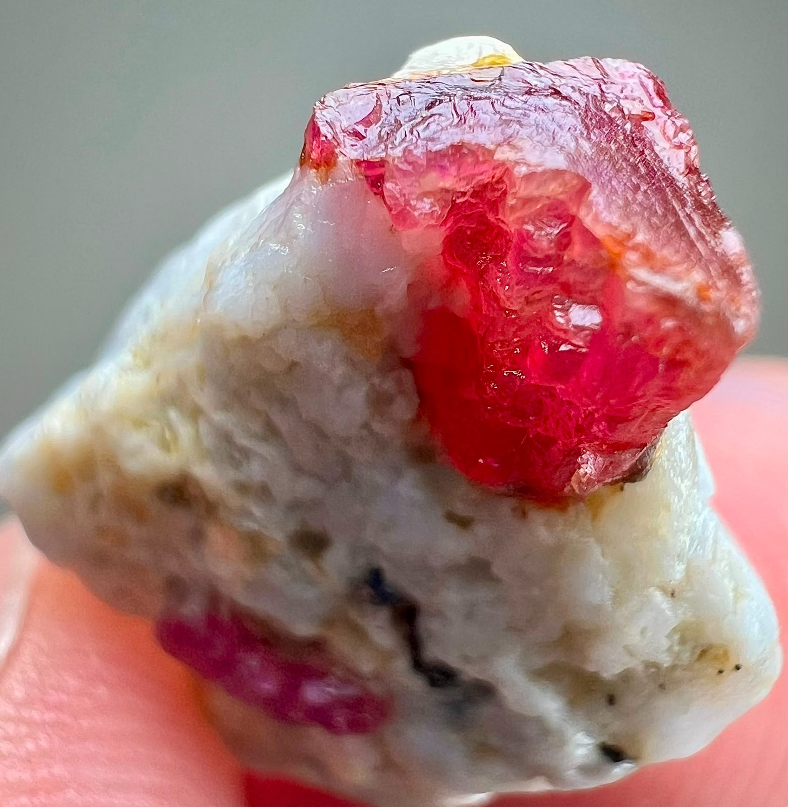 13 CT , Beautiful! Natural Deep Red Ruby Crystal , on matrix ,Jegdalek @Afgan
