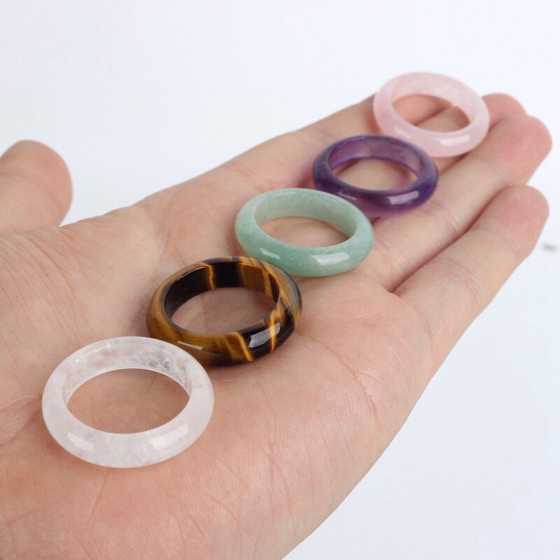 Natural Quartz Crystal Agate Gemstone Ring Round Statement Ring Polished Healing