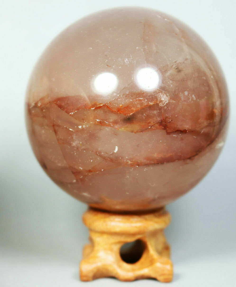 Natural RED FIRE QUARTZ Hematoid Crystal PHANTOM MULTI INCLUSIONS Sphere Stand