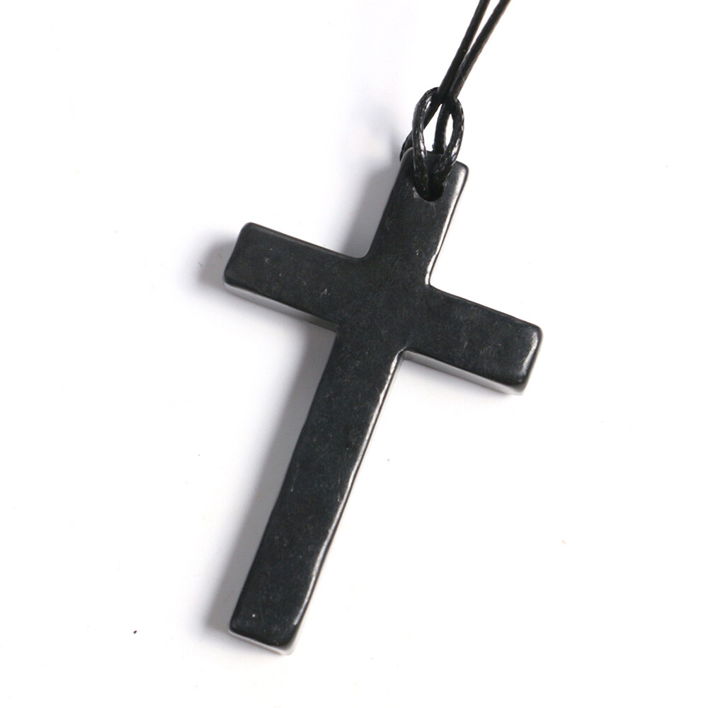 Shungite Stone Christian Cross Pendant Crystal Necklace – EMF Protection Healing