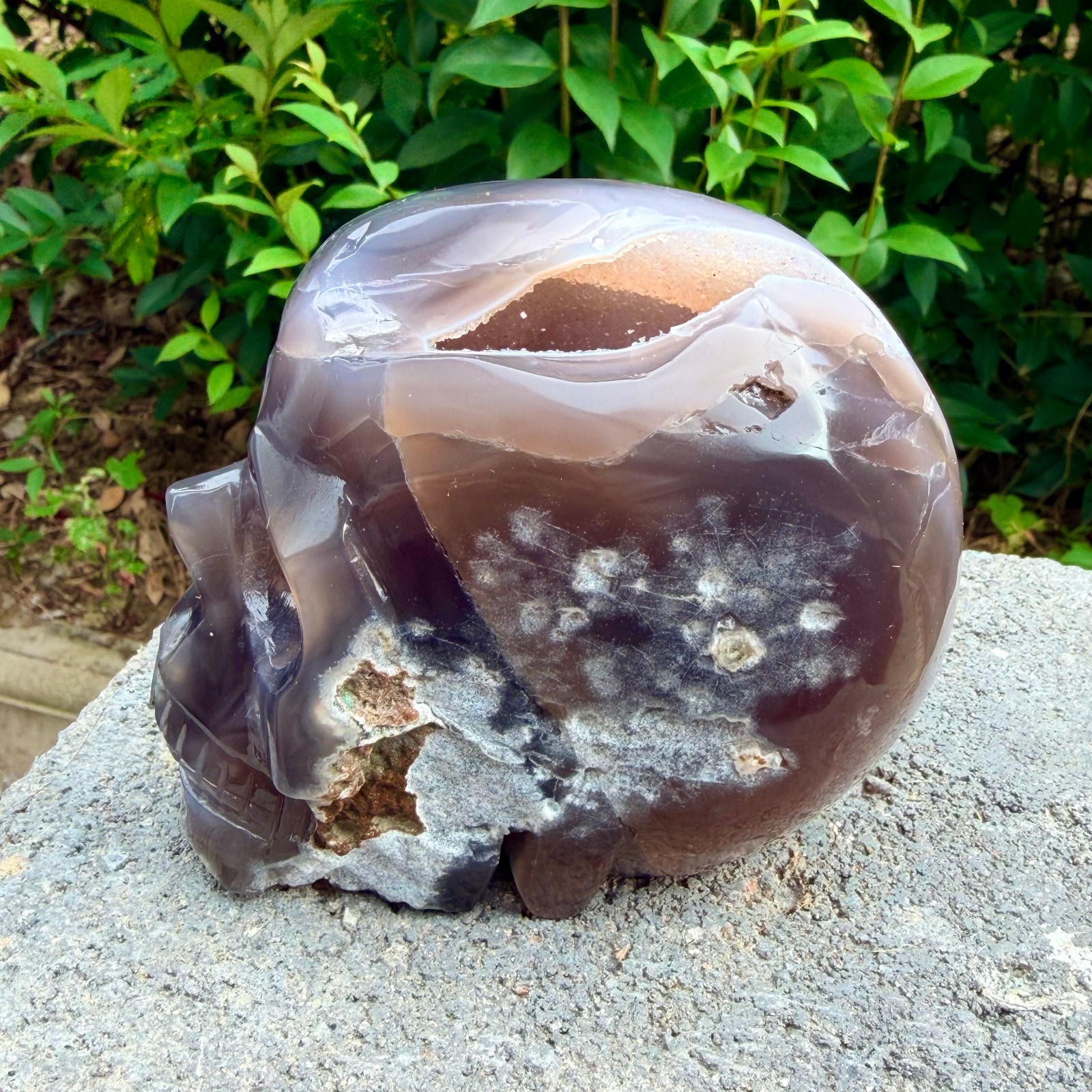 2.36lb Amethyst agate crystal cave skull, Rare hand carved skull specimen