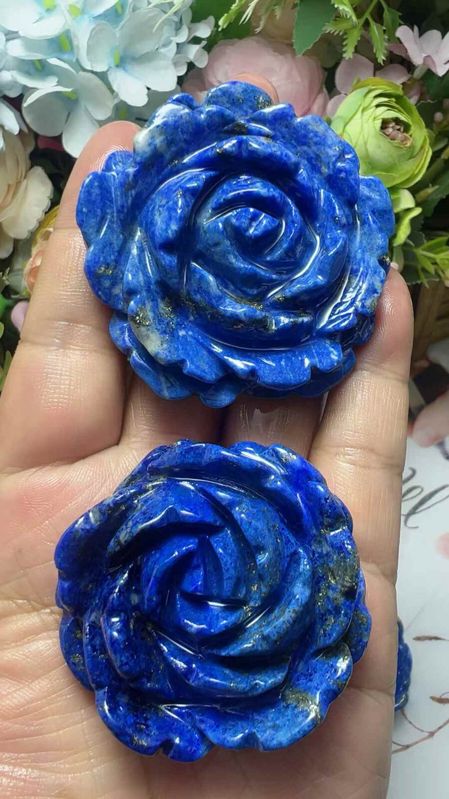1pc Natural Lapis Lazuli Quartz Carved Flower Skull Crystal Reiki Healing Decor
