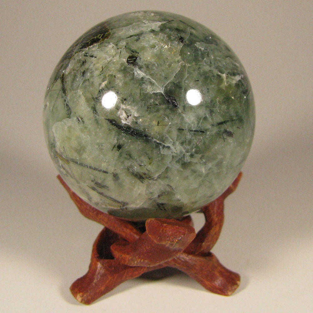 2.1″ Green PREHNITE w/ TOURMALINE, EPIDOTE Sphere w/ Stand – Australia – 53mm