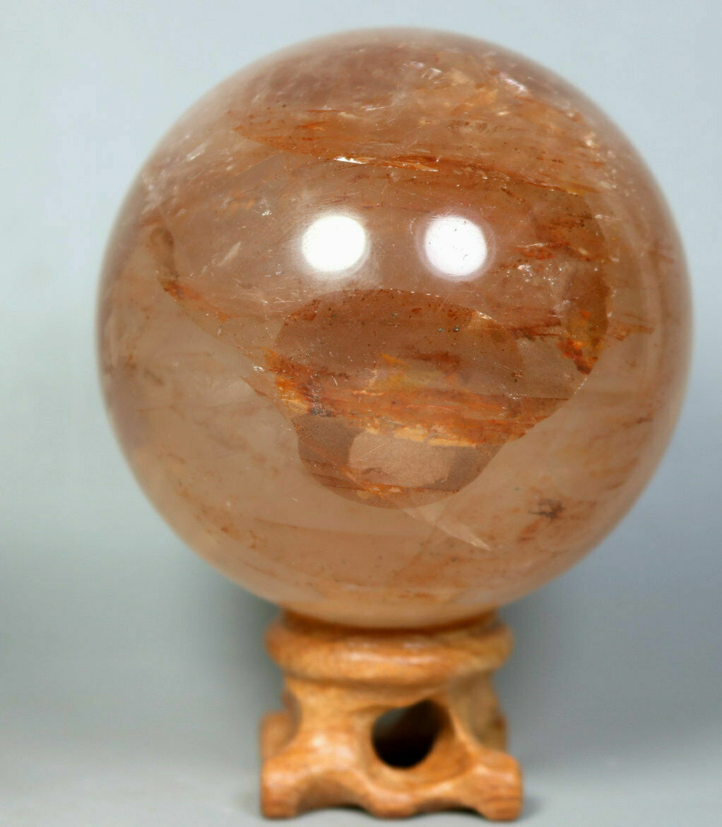 Natural RED FIRE QUARTZ Hematoid Crystal PHANTOM MULTI-INCLUSIONS Sphere Stand