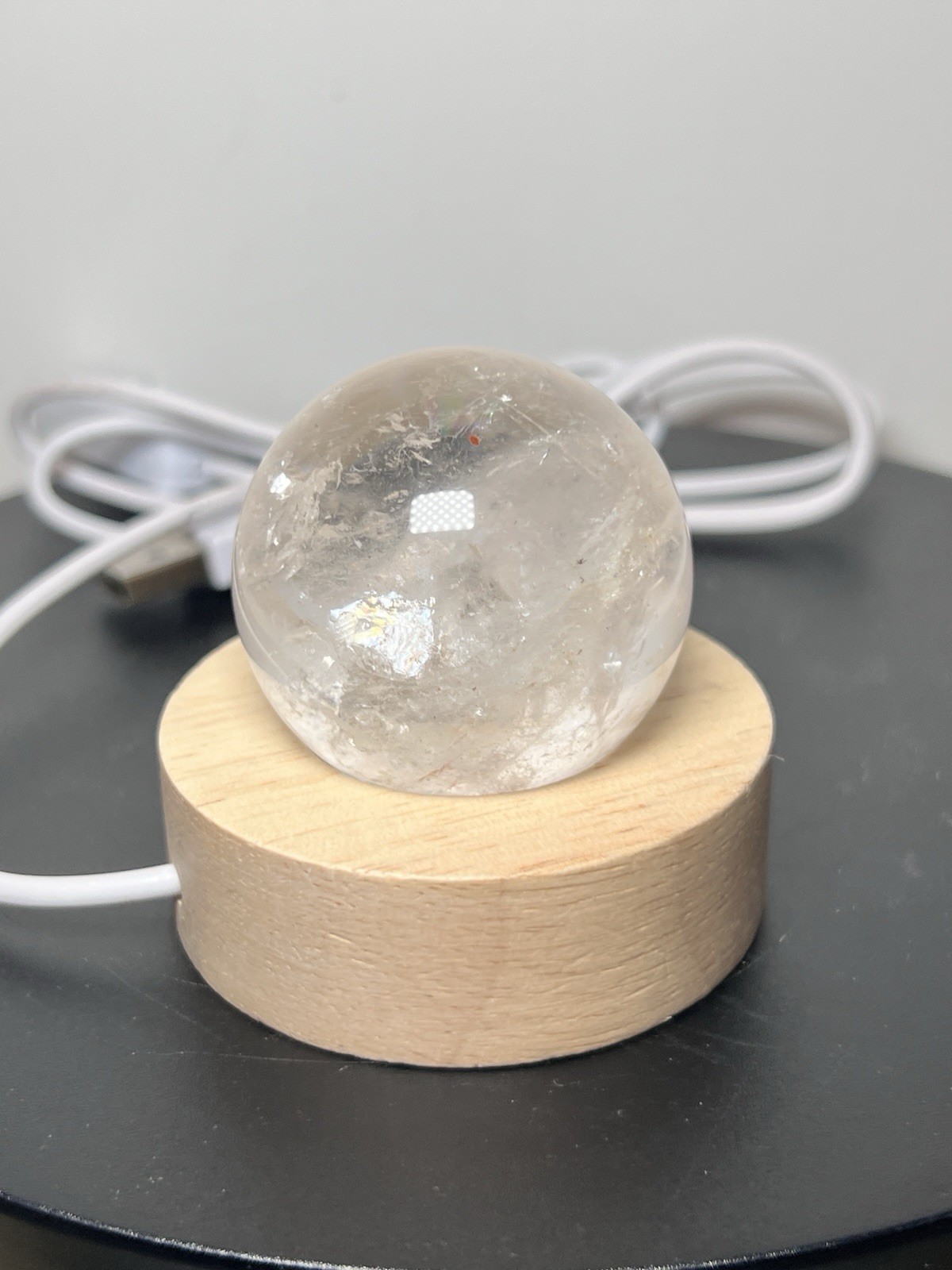 Clear Quartz Sphere W/Multicolor USB Light Holder – See pics and description