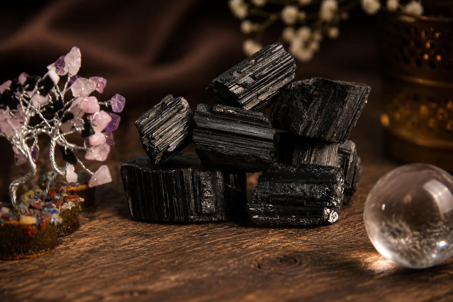 Large 1.25-2.0” Natural Black Tourmaline Raw Crystals Stones for Meditation, Cha