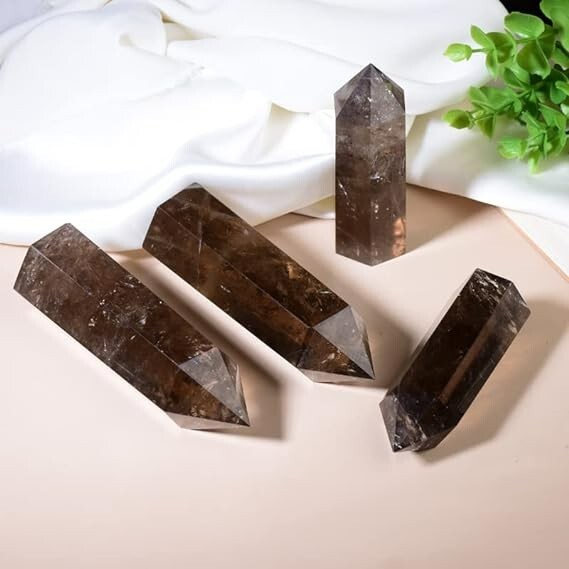 Natural Smoky Quartz Tower Point Obelisk Healing Crystal Mineral Specimens Decor