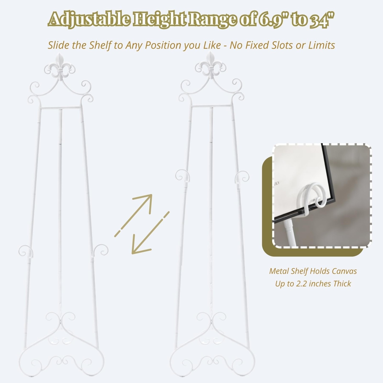 60” H White Easel Stand for Sign, Large Adjustable Metal Display Standing