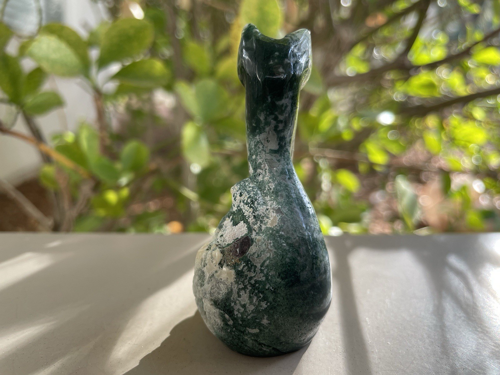 Moss Agate Crystal/Gemstone Sphynx Carving 64G 3″ x 1 1/4″