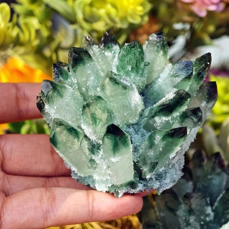 350g Rare Green Phantom Quartz Crystal Cluster Mineral Specimen Healing Specimen