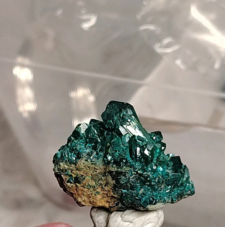 Vibrant Dioptase Crystal Cluster on Matrix – 4cm Thumbnail Mineral Specimen