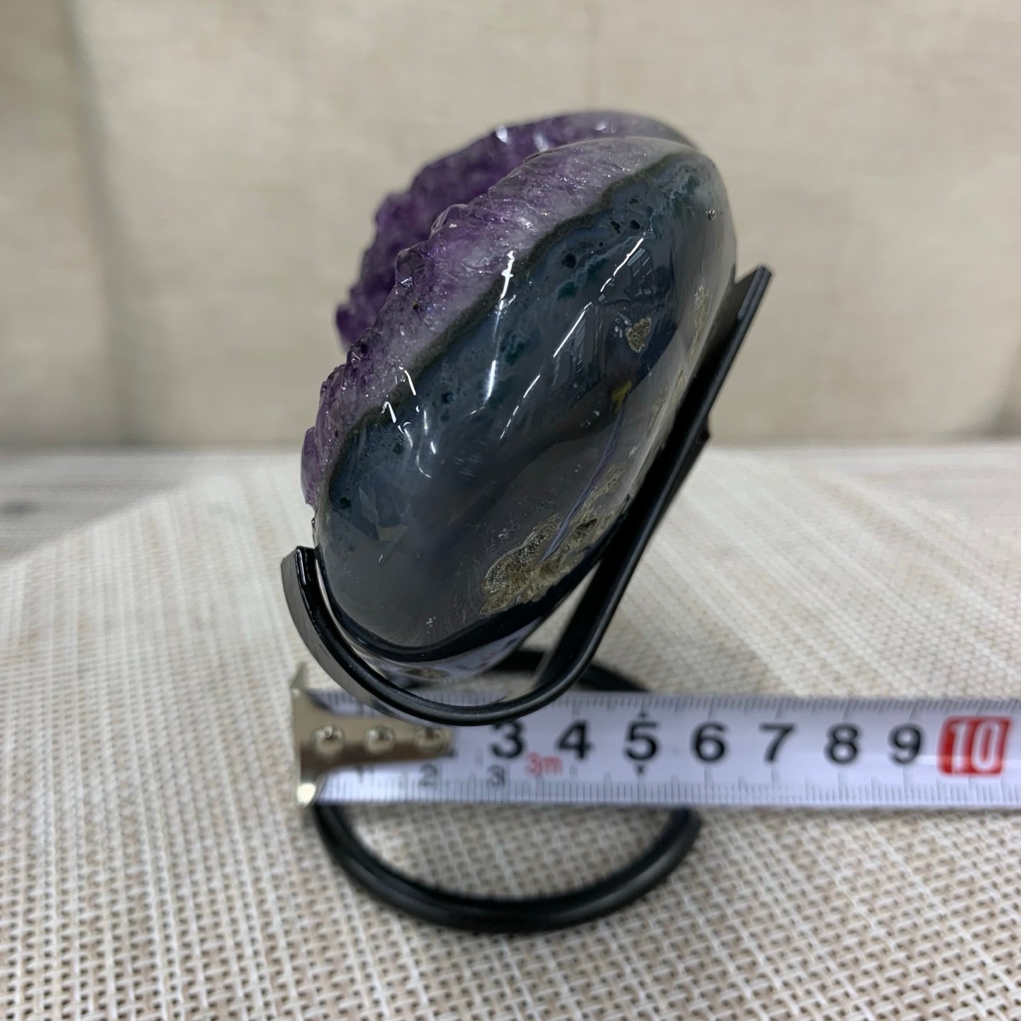 380G Natural Agate Amethyst Heart Crystal Pendant Healing Decor With Stand