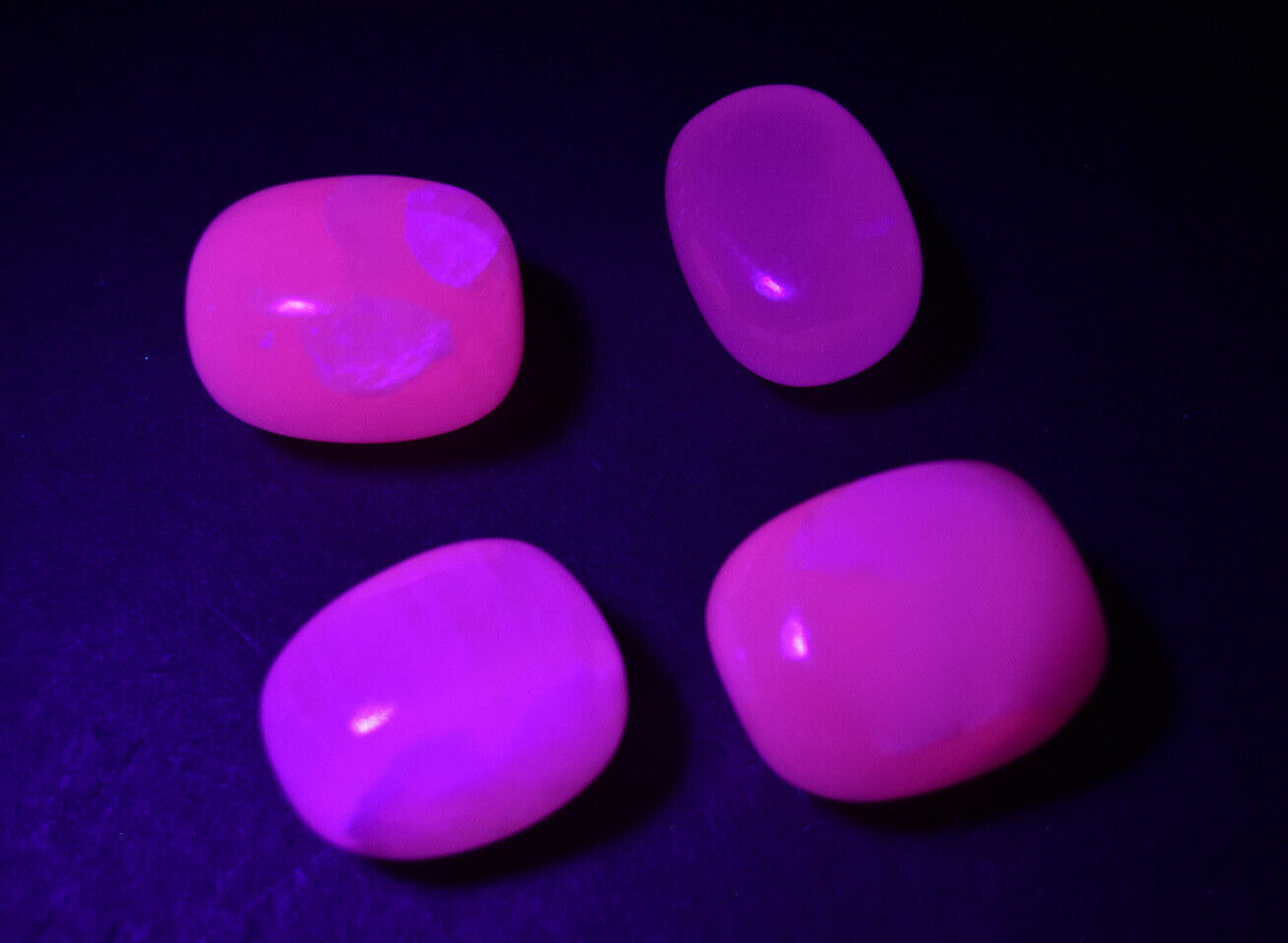 Pink Mangano Calcite Tumbled Stones Fluorescent UV Reactive 4 pieces # S2