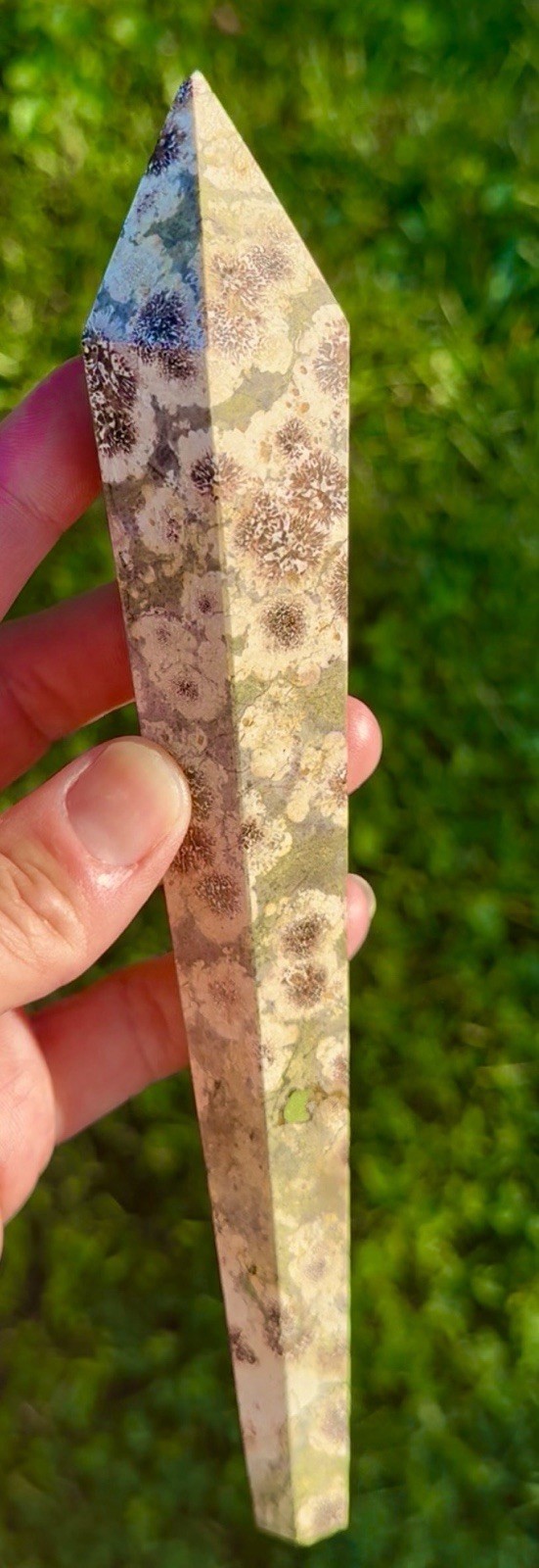 Green Flower Agate Wand 9in-281g
