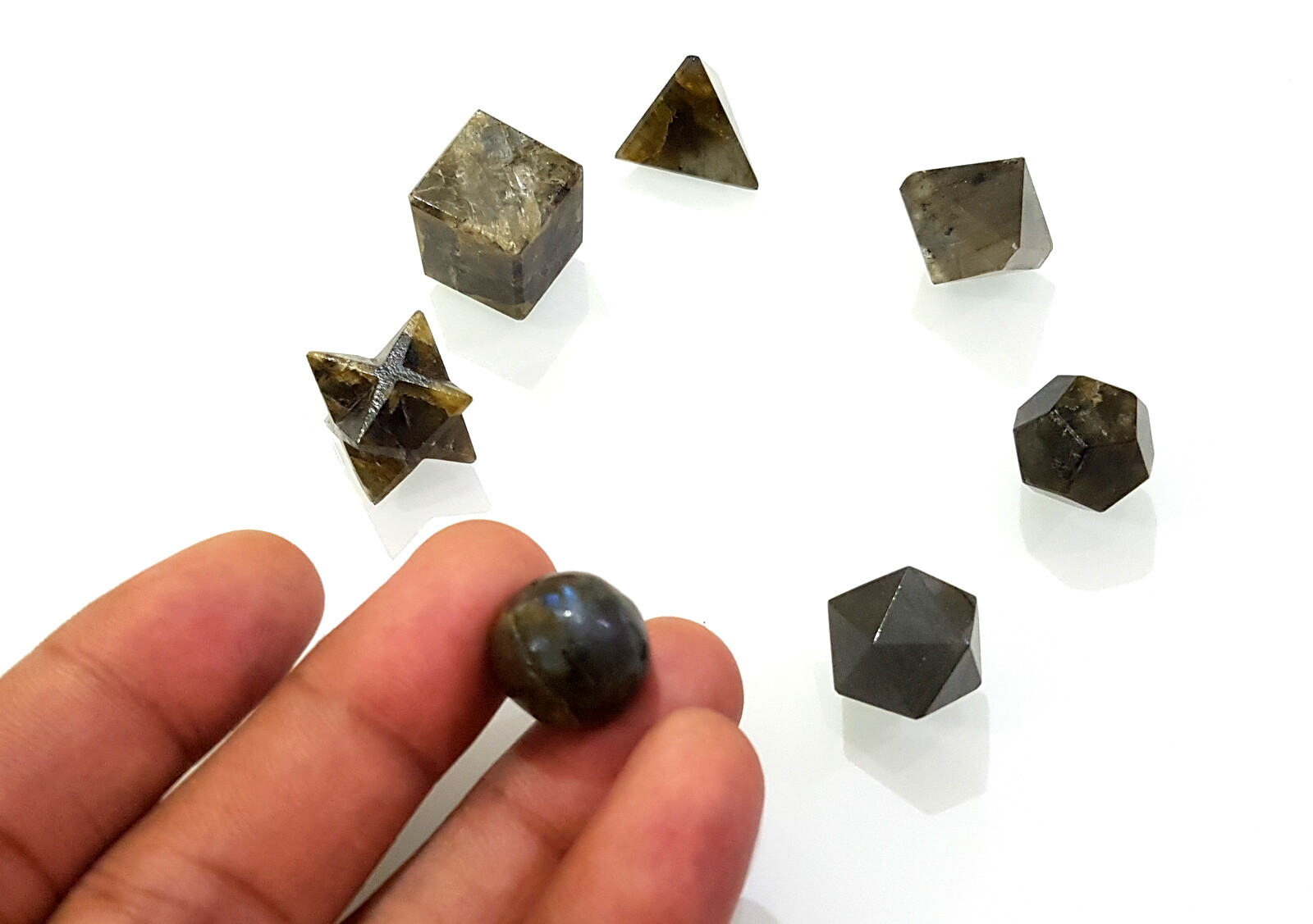 Natural Labradorite Fire Rainbow Sacred Geometry Set