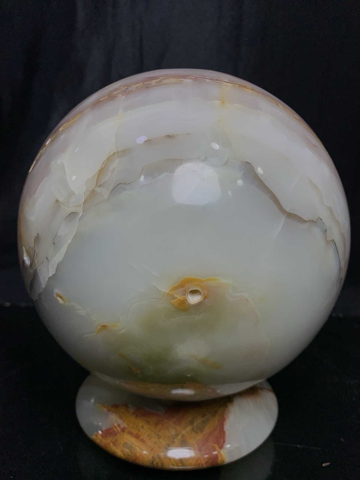 Large 95mm Green Banded Onyx Sphere 4.636kg Calcite Crystal Orb Specimen Stand