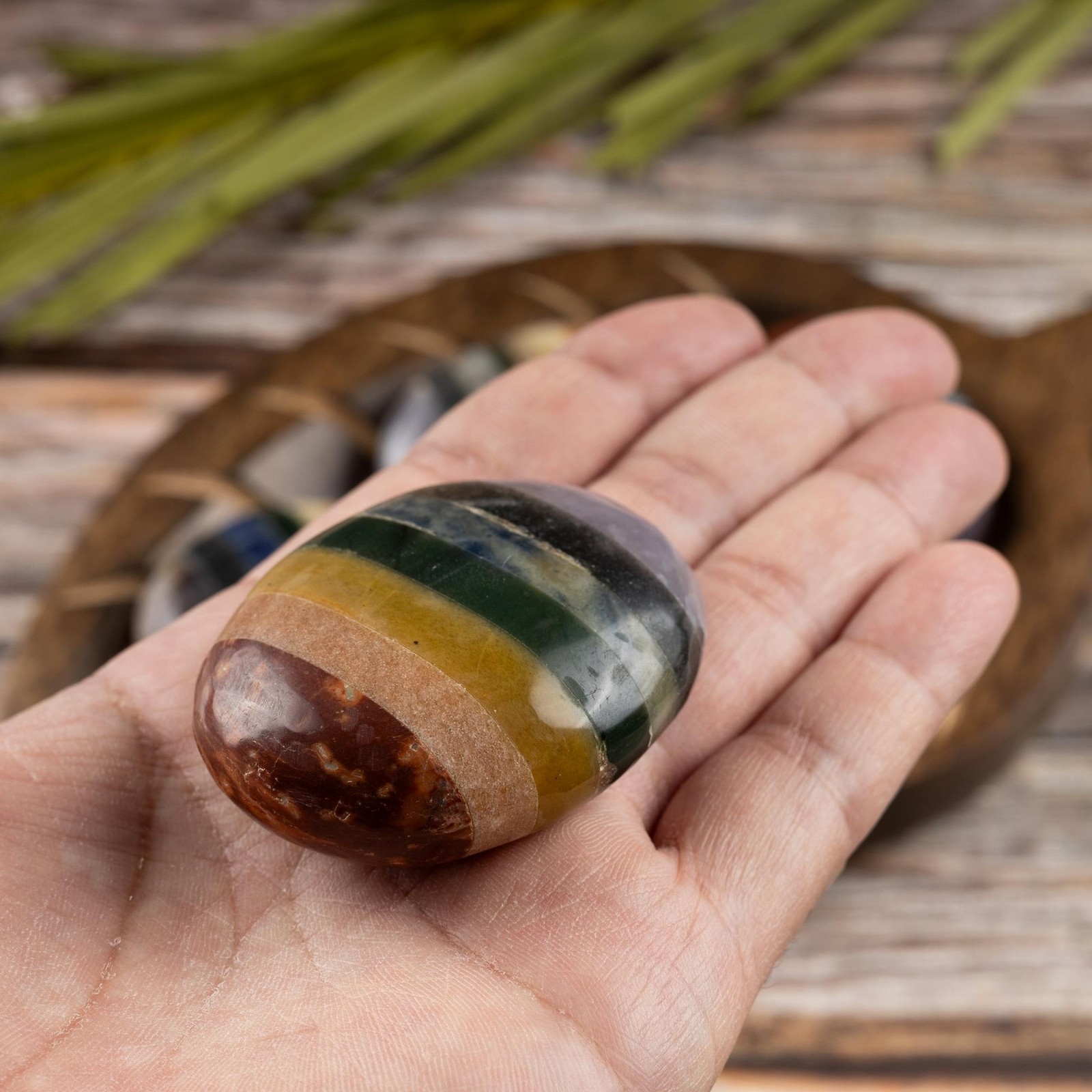 7 Chakra Crystal Palm Stone for Anxiety Relief, Polished Stone, Spiritual Gift