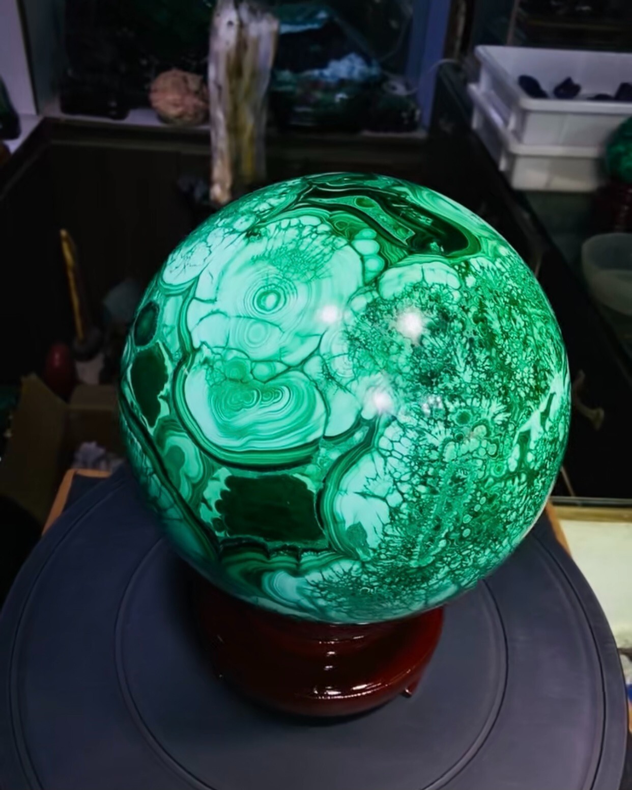 42.55LB Large Natural Malachite quartz hand Carved sphere Crystal Healing+stand