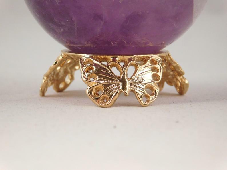 Sphere Display Stand BUTTERFLY Design w/Holes Gold Color Small Size