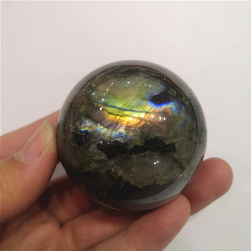 50mm Natural Labradorite Quartz Crystal Stone Sphere Healing Energy Ball + Stand