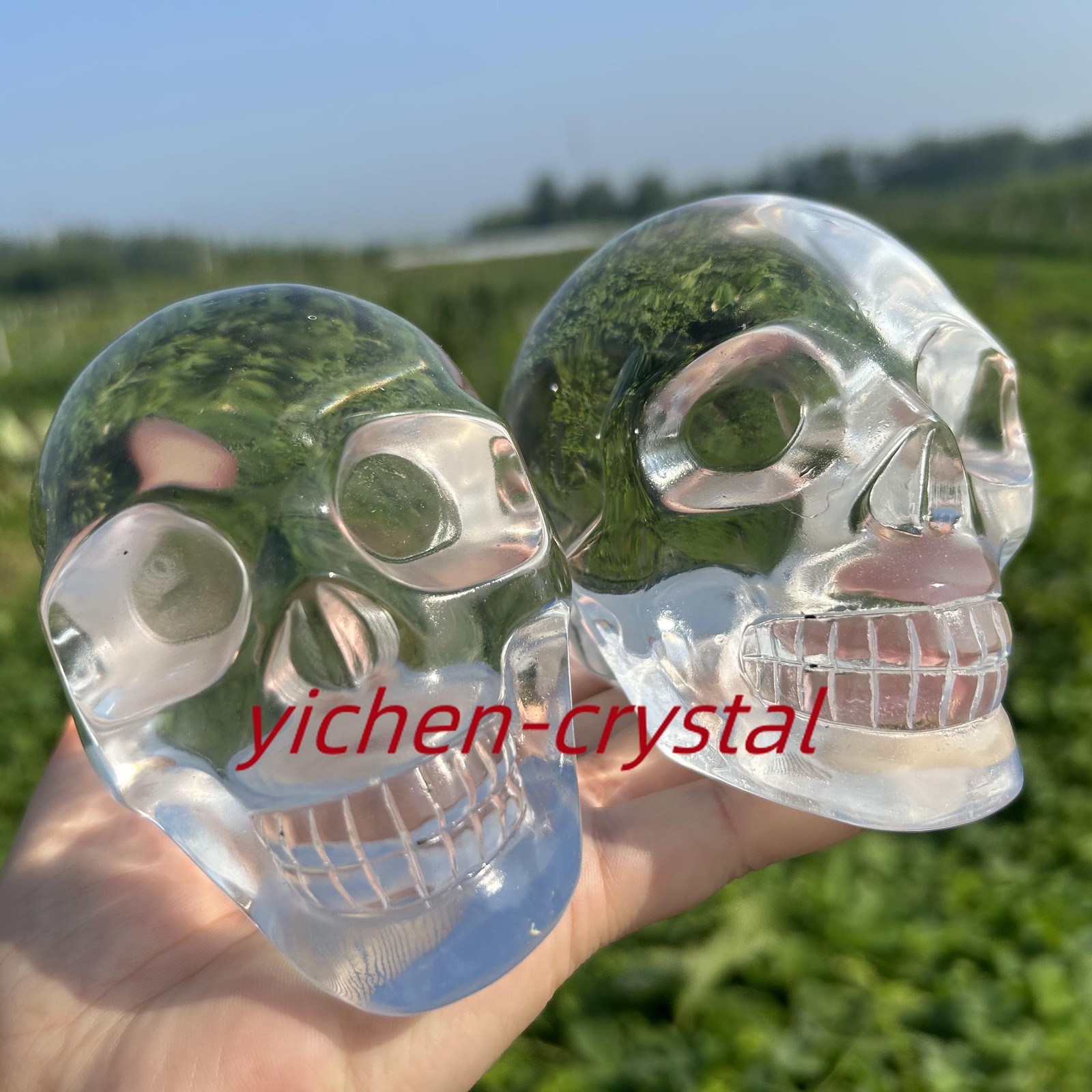 850G+ Large Smelting Stone Hand Carved Quartz Crystal Skull Reiki Heal Gift 1pc