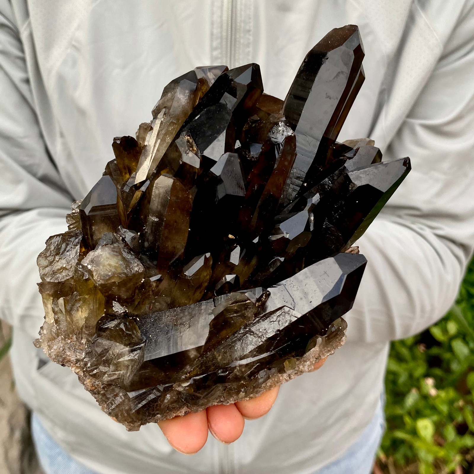 2.07LB Natural Smoky Black Quartz Cluster Crystal Specimen Healing
