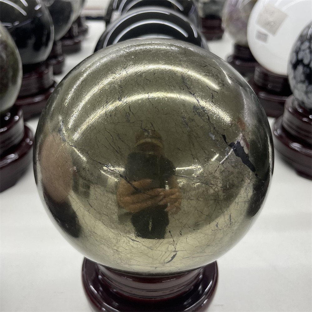 11.LB 4.5″ Natural Pyrite Sphere Ball Carved Crystal Quartz Decor Healing Energy
