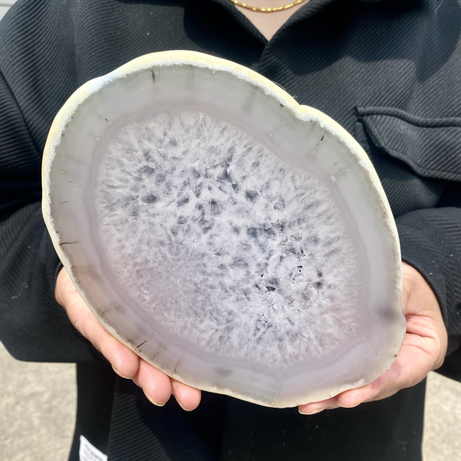 1.4LB Natural Agate Striped Crystal Quartz, Hand-cut Mineral Specimen Healing