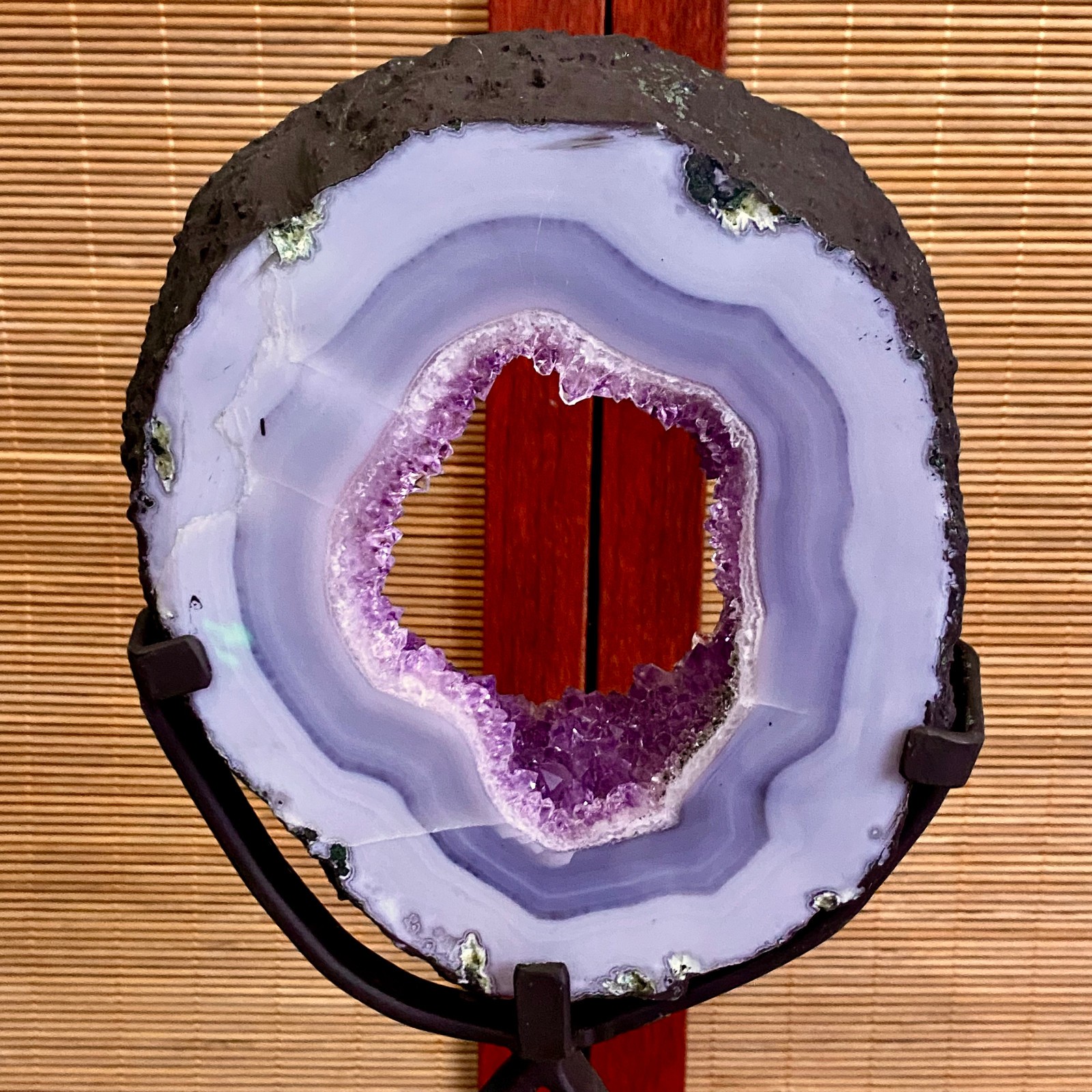 4.4LB Natural Amethyst Cave Crystal Slice Crescent shaped Hand Cut Repai