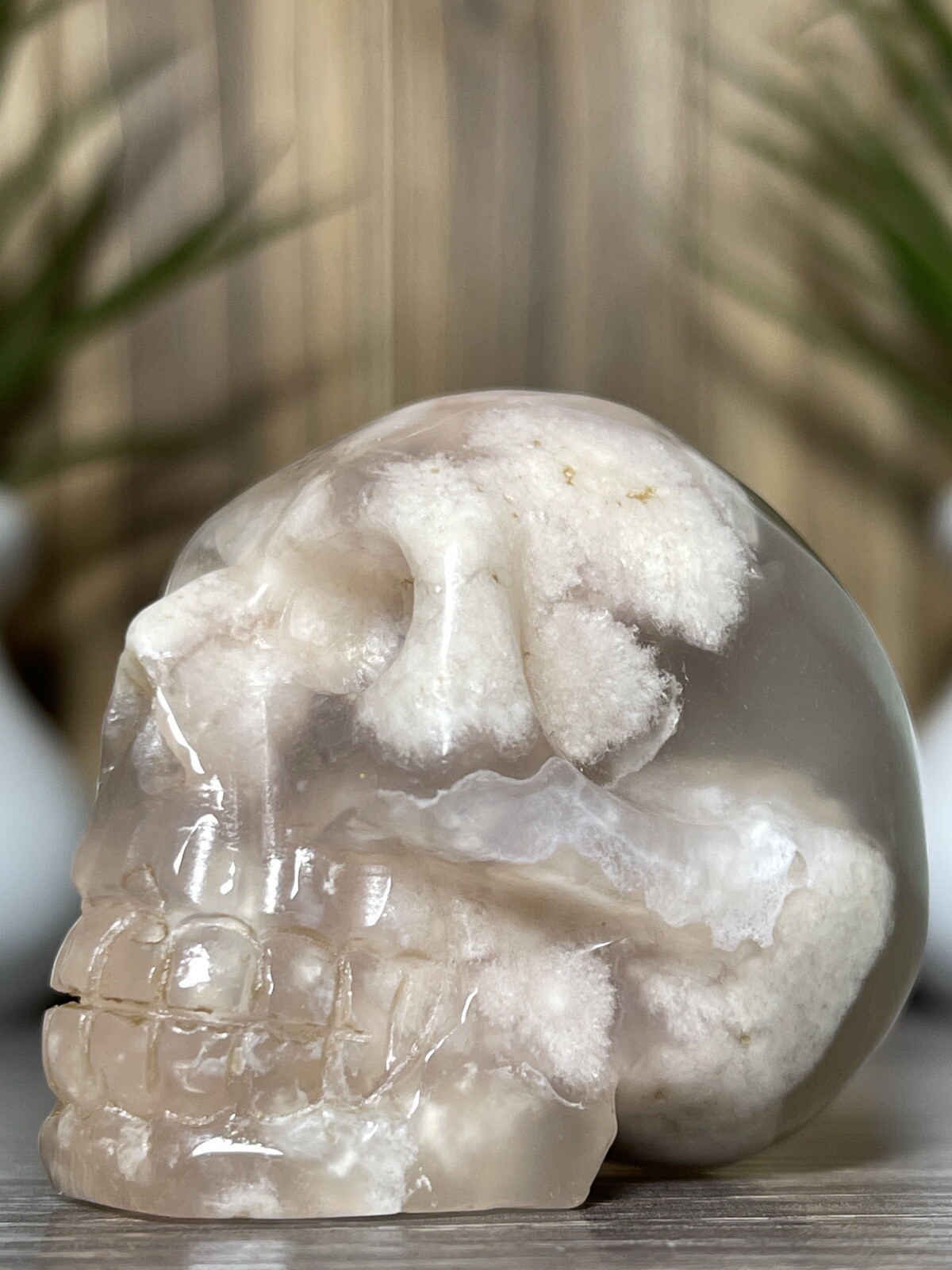 FLOWER AGATE SKULL – Mineral Blosssom Carving Chakra Crystal Statue Witch Decor