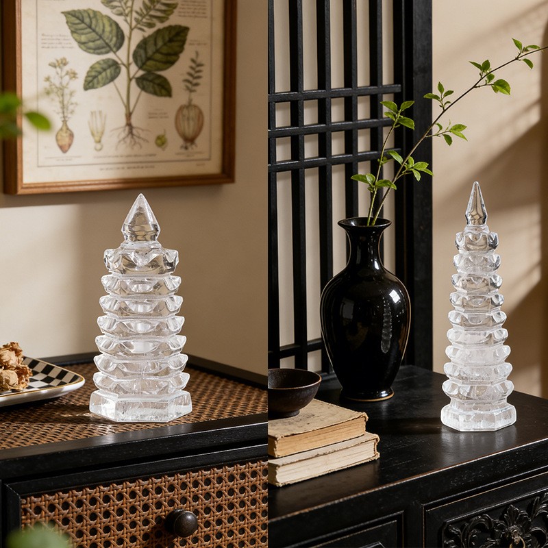 Natural Clear Quartz Wenchang Tower Crystal Carving Decor random 1pcs No base