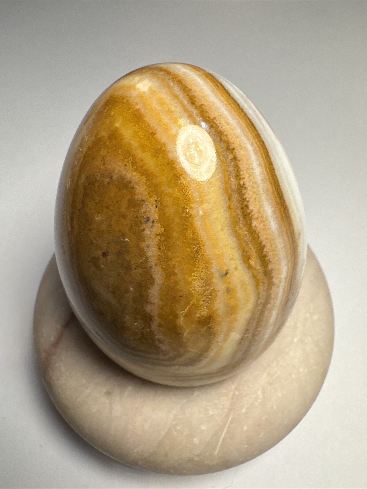 Vintage Beautiful Brown And White Tones Polished Onyx Egg With Marble Stand