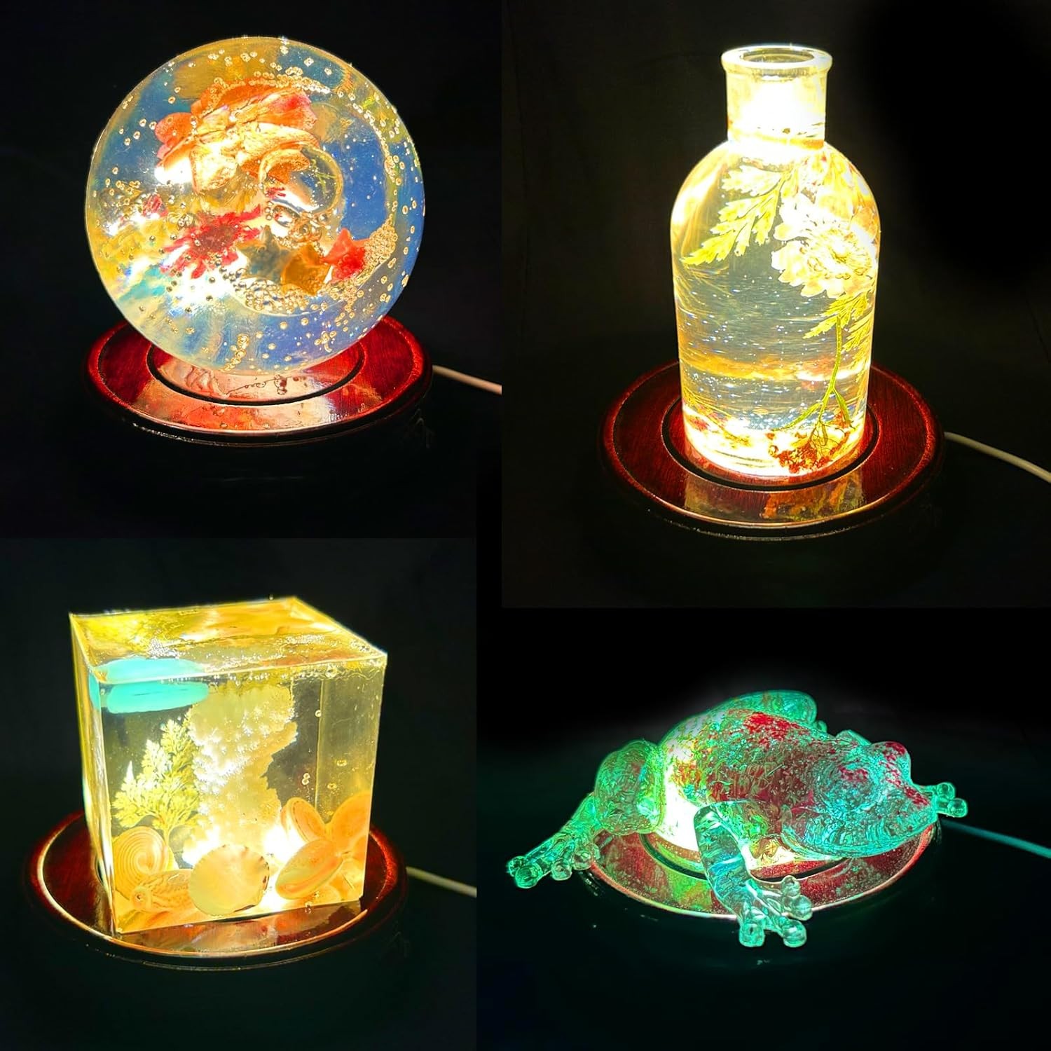 4.5″ Root Carving Wooden LED Display Base for Crystal Figurines Glass Resin Art