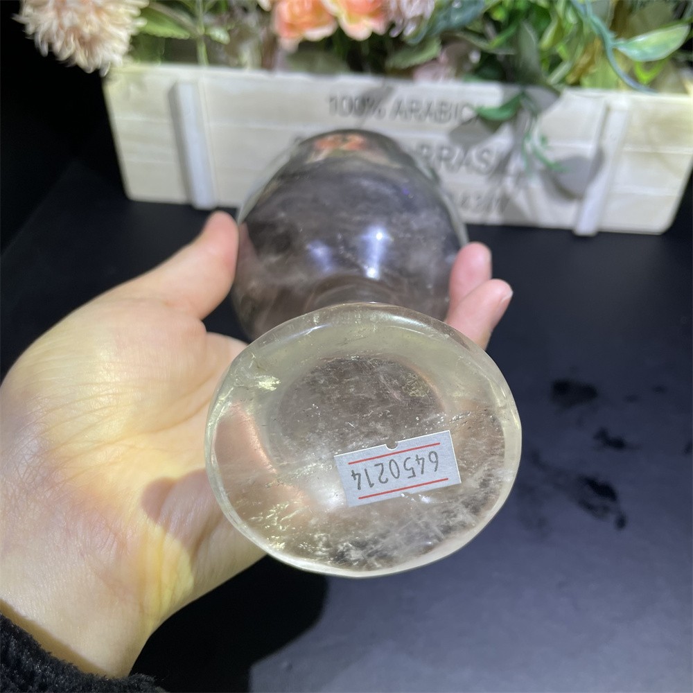 1.4LB 5.9″Natural Smoky Quartz Wine Glass Crystal Reiki Heal Carving Gift Decor