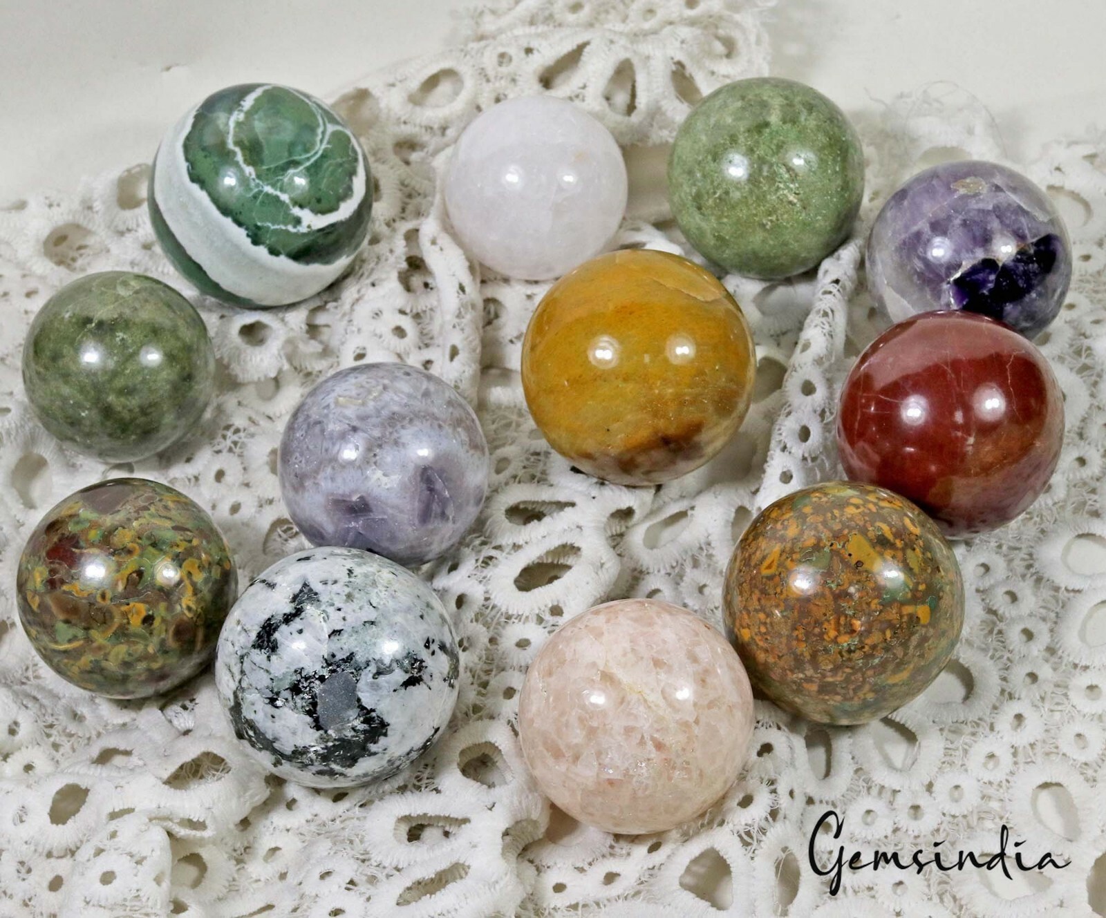 3 Kg 12 Pcs Set Of Multi gemstone Crystal Sphere Ball Polished Healing w/ Stand