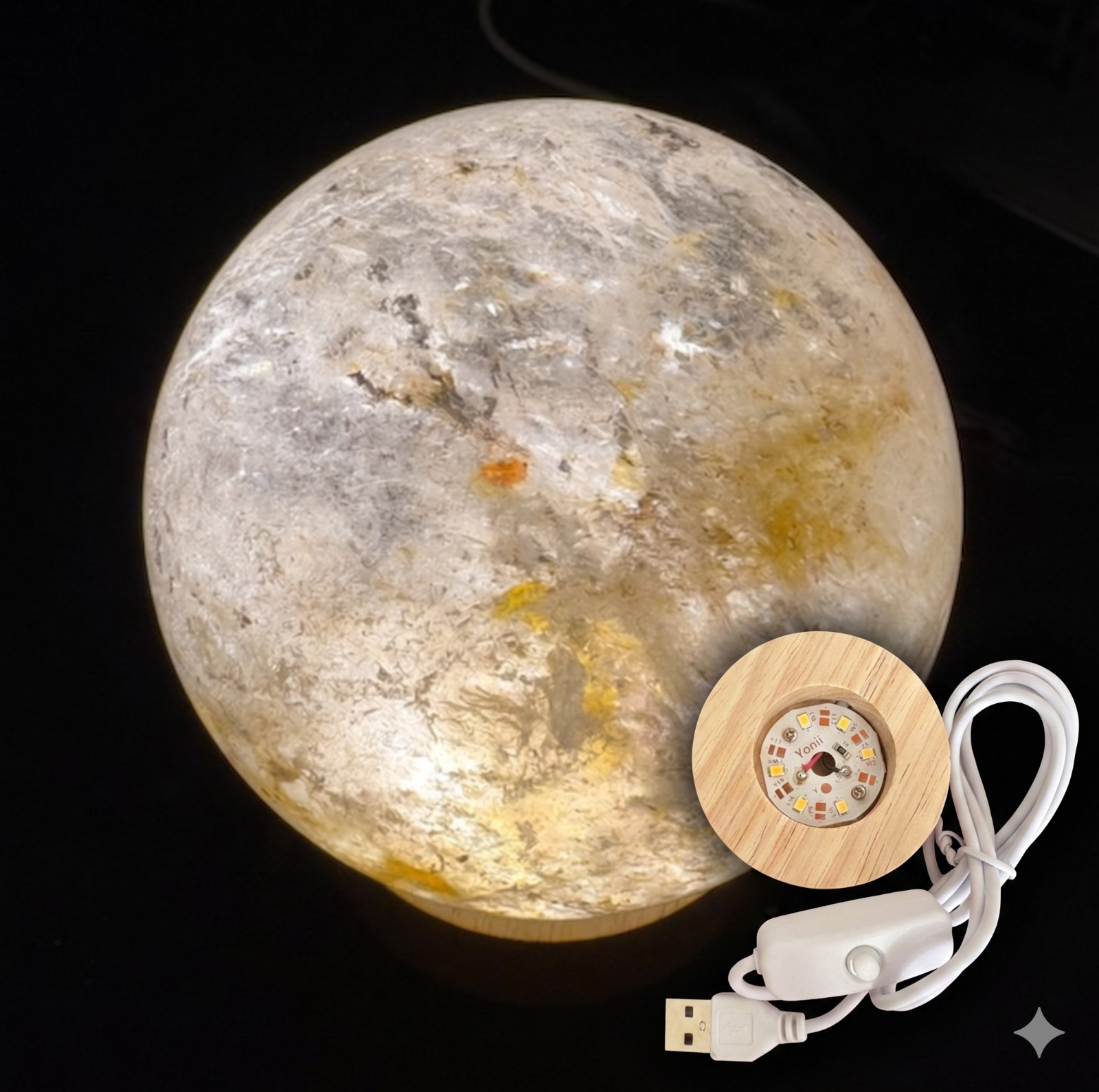 79mm Large Quartz Ball Natural Crystal Sphere w/ USB Light Stand Decoration