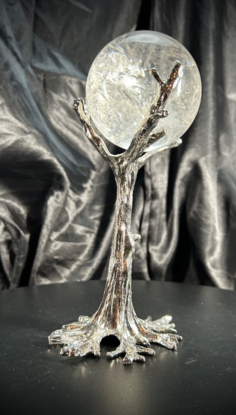 2.62″ Clear Quartz Sphere With Custom Metal Tree Stand 14.6 oz (413 grams)