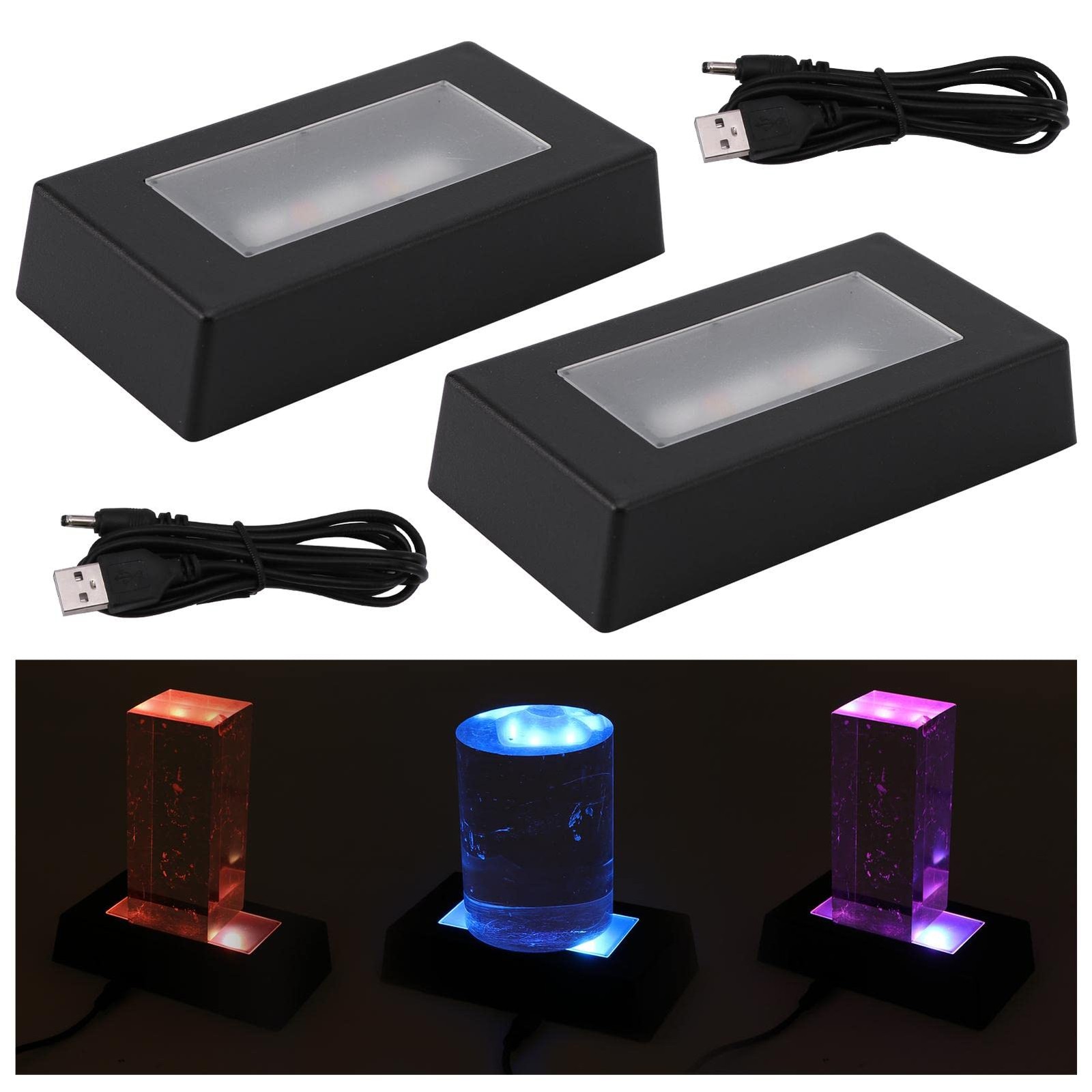 2 Pack Light Stand Base, 7 Color Rectangle Display Pedestal Lighted