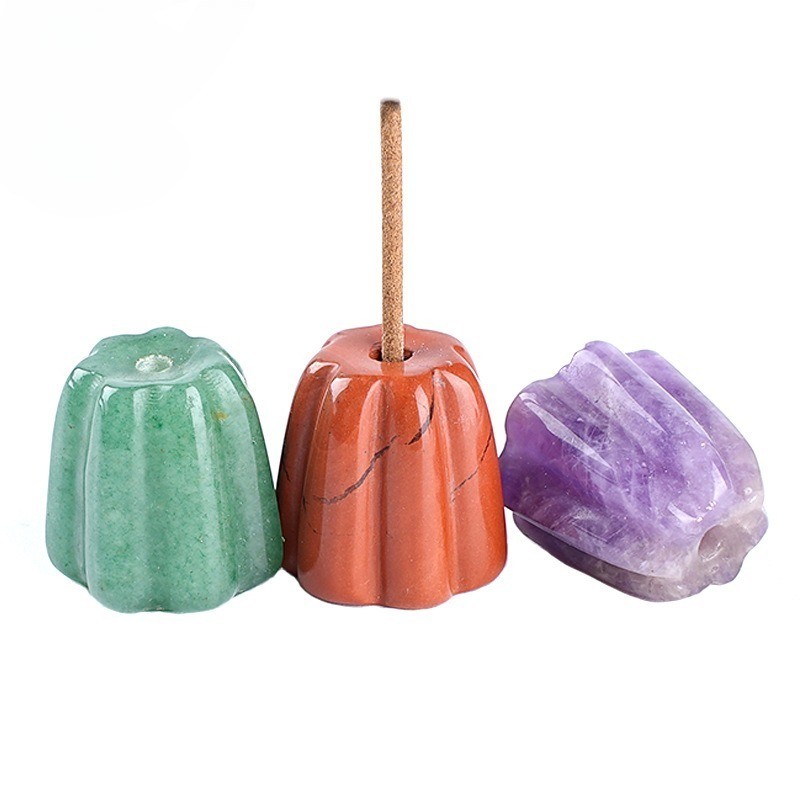 Natural Crystal Canelé Incense Holder Chakra Stone Stick Incense Burner for Yoga