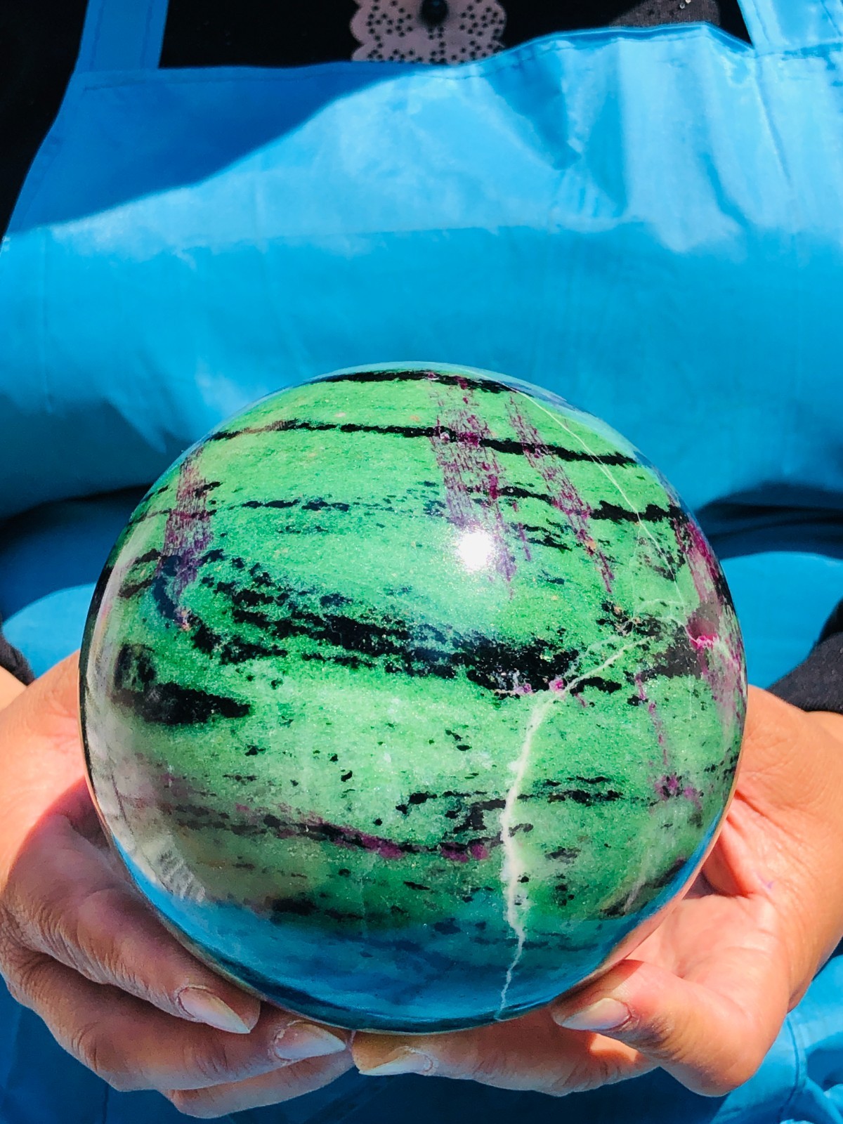 6.46 LB Large Natural Ruby Zoisite Sphere Crystal Healing Stone Specimen 5159
