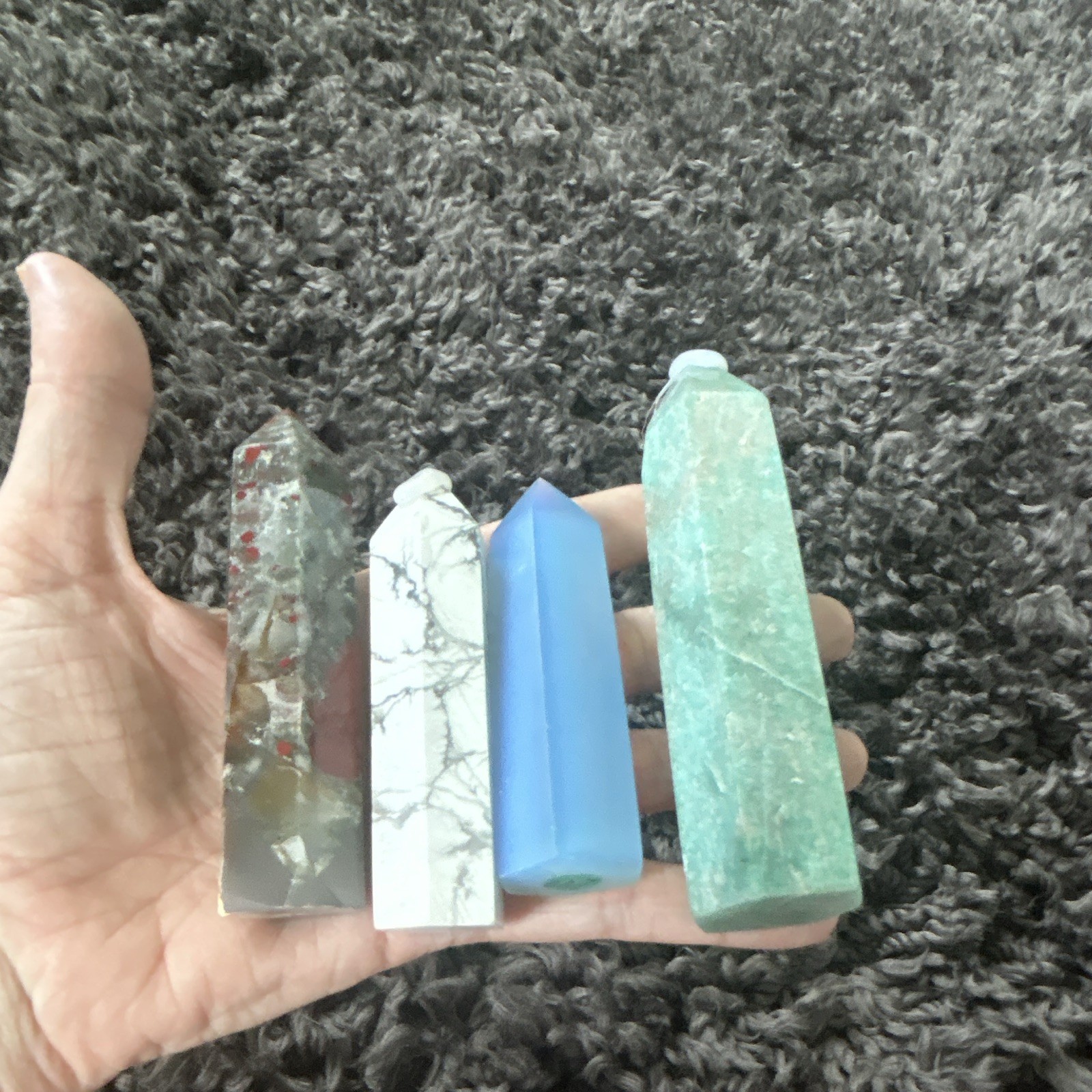 Set of 4 Polished Crystal Generator Towers/Points – Green Blue White Multicolor