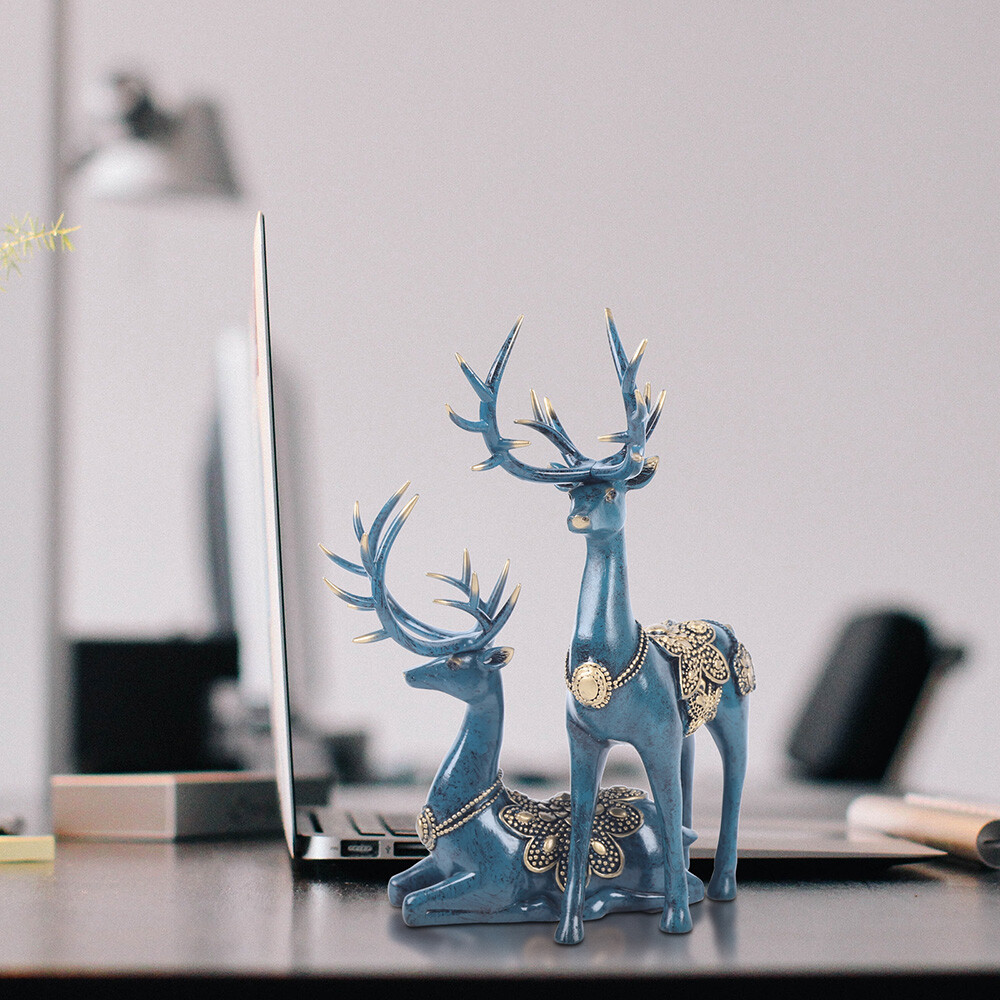 A Pair of Sika Deer Statues, Modern Sika Deer Figurines, Sika Deer Ornaments