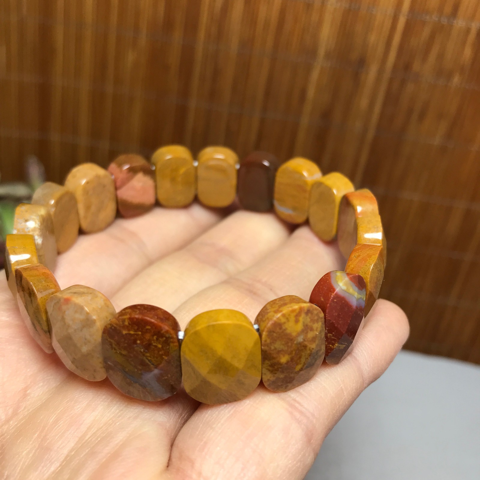 Natural Colored egg yolk Gemstone Bracelet Brown Stretch Bracelet Handmade A4067
