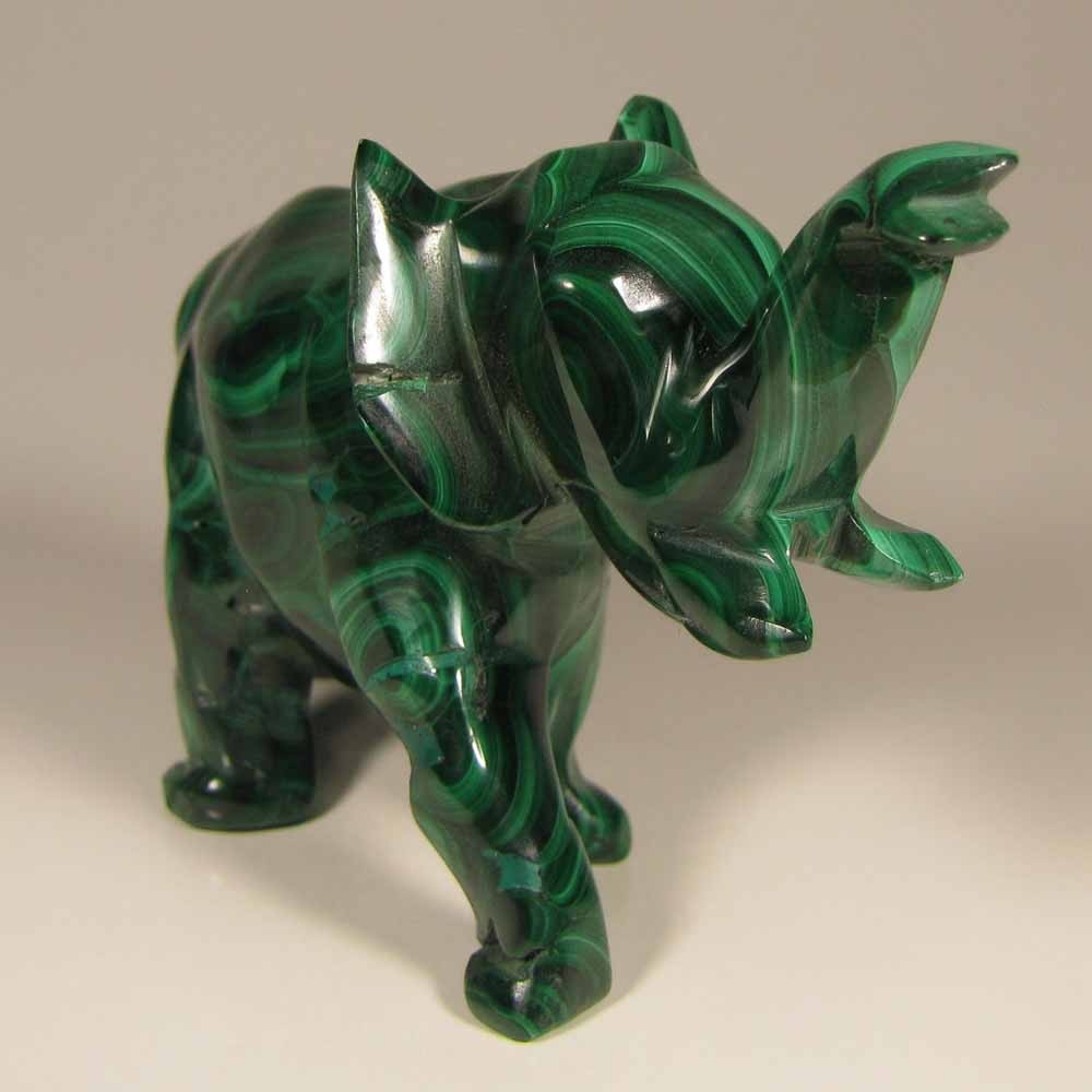 4″ Handcarved MALACHITE ELEPHANT Gemstone Animal Carving – Congo, Africa